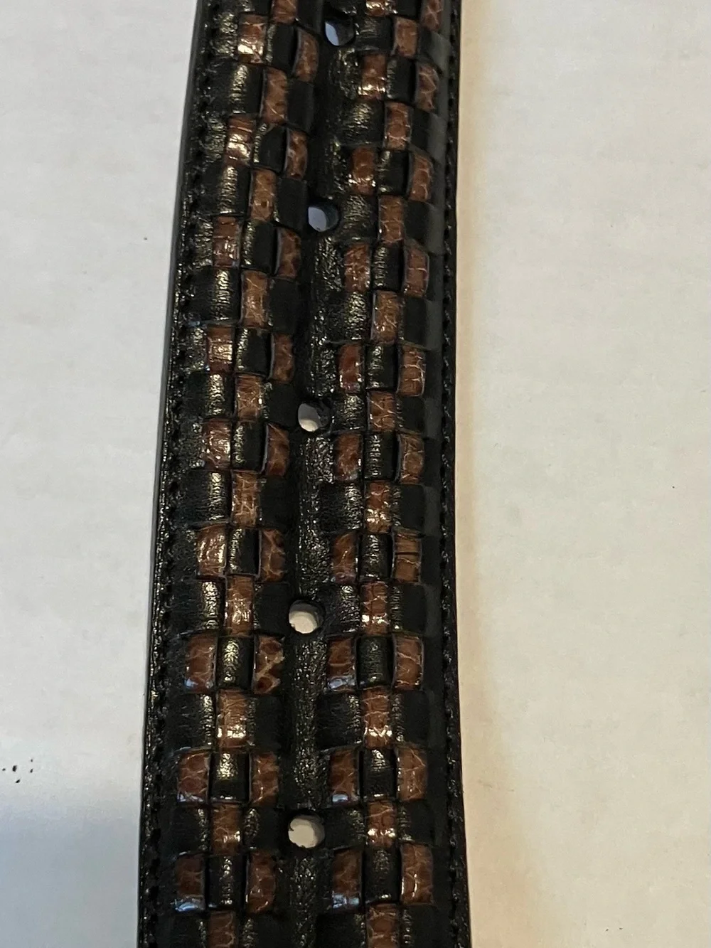 Men's Johnson & Murphy Brown Woven Lizard Belt leather Silver Buckle Sz 36 Spain